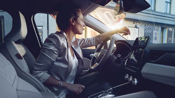 interior view of a renault captur with black Titane leathes seats