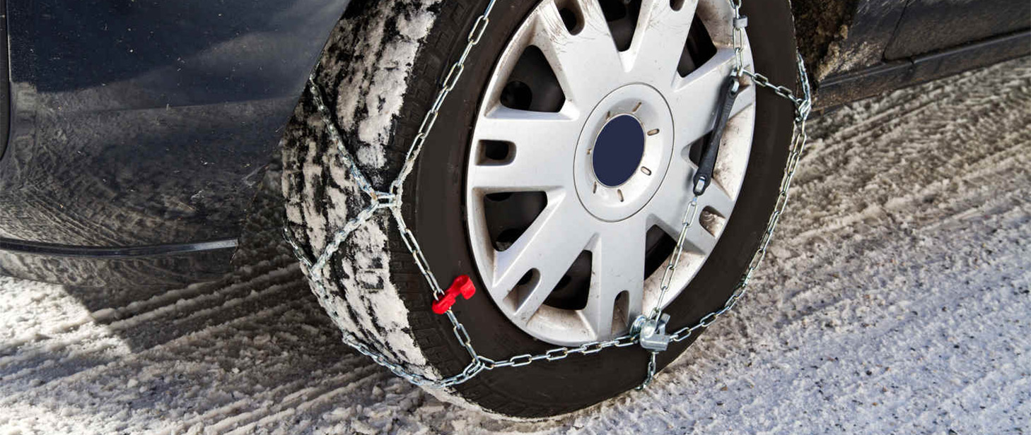 a single tire with chains